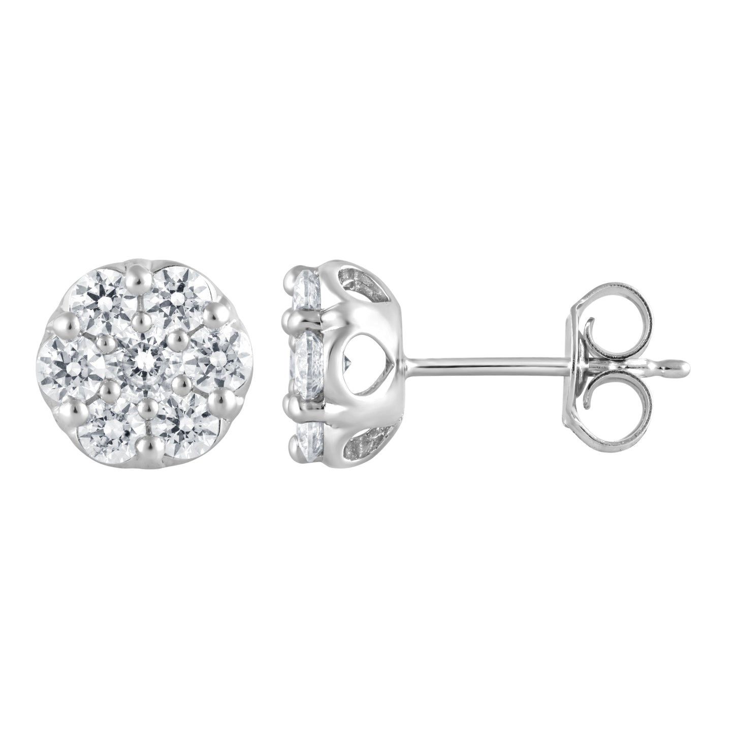 Ashley Stewart 1 Carat Round Cut Lab Grown Cluster Diamond Stud Earrings In Sterling  White