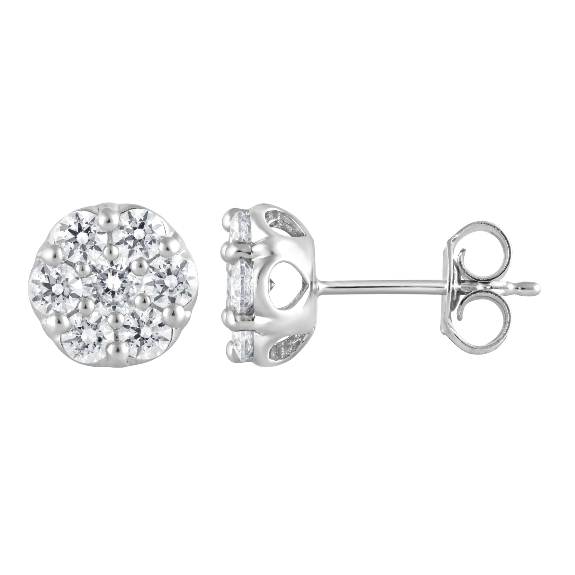 Ashley Stewart 1 Carat Round Cut Lab Grown Cluster Diamond Stud Earrings In Sterling  White
