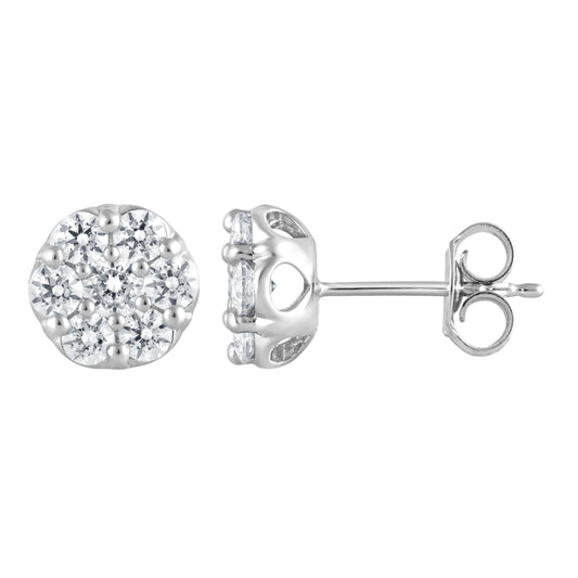 Ashley Stewart 1 Carat Round Cut Lab Grown Cluster Diamond Stud Earrings In Sterling  White