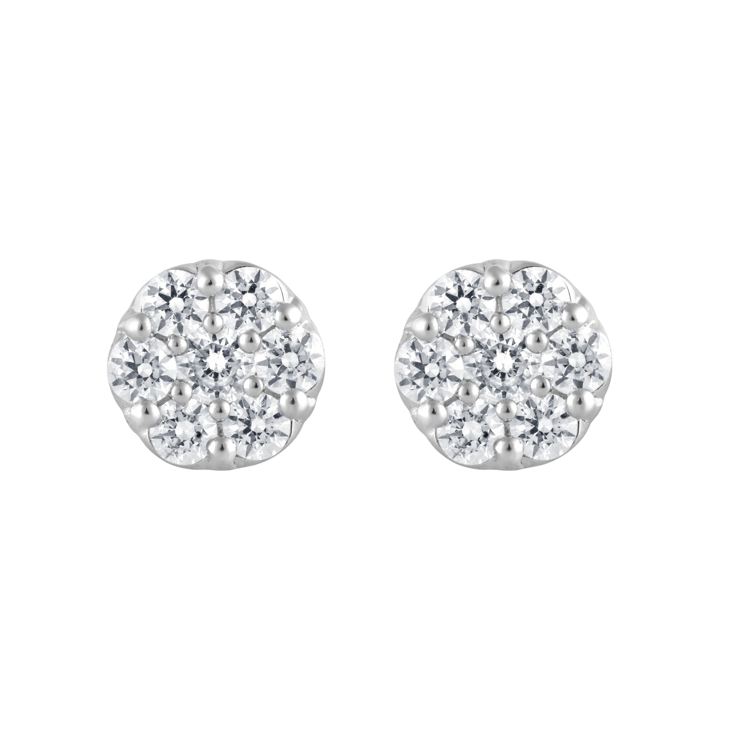 Ashley Stewart 1 Carat Round Cut Lab Grown Cluster Diamond Stud Earrings In Sterling  White