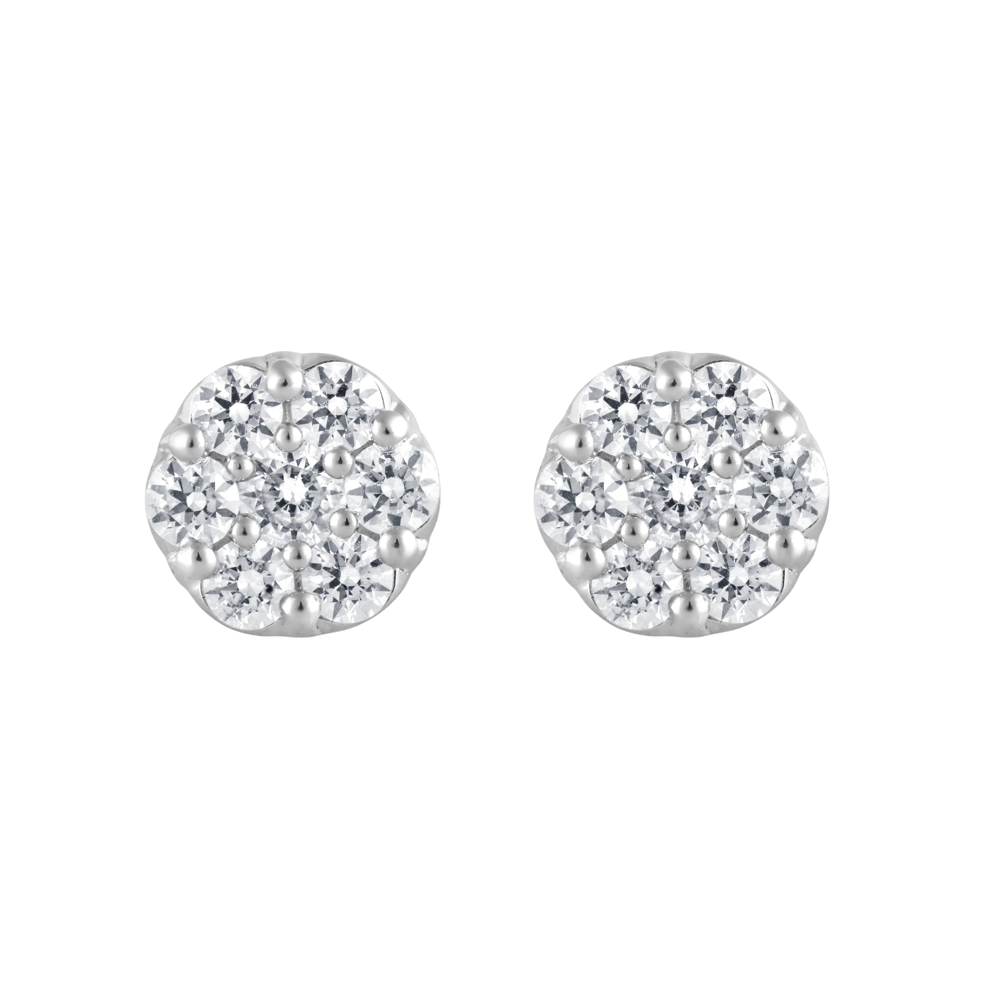 Ashley Stewart 1 Carat Round Cut Lab Grown Cluster Diamond Stud Earrings In Sterling  White
