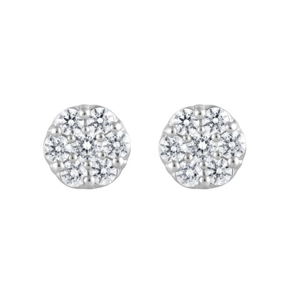 Ashley Stewart 1 Carat Round Cut Lab Grown Cluster Diamond Stud Earrings In Sterling  White