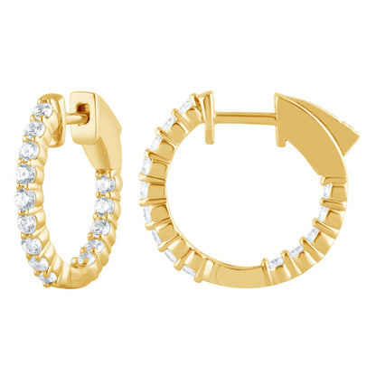 Ashley Stewart 1 Carat Lab Grown Inside Out Diamond Hoop Earrings In Yellow Gold Plat