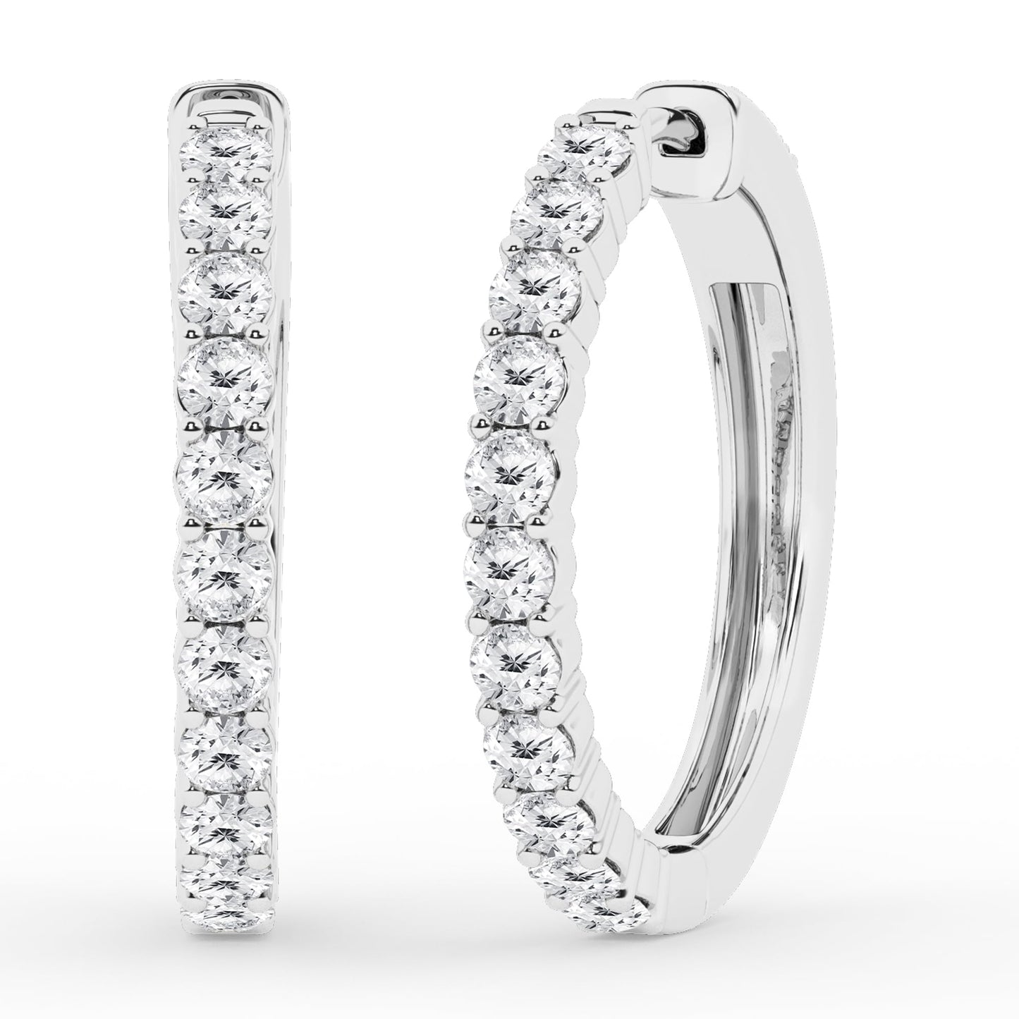 Ashley Stewart 0.50 To 2 Carat Round Lab Grown Diamond Single Row Hoop Earrings In St White