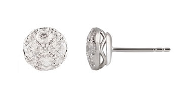 Ashley Stewart 1 Carat Round Cut Lab Grown Diamond Cluster Stud Earrings In Sterling