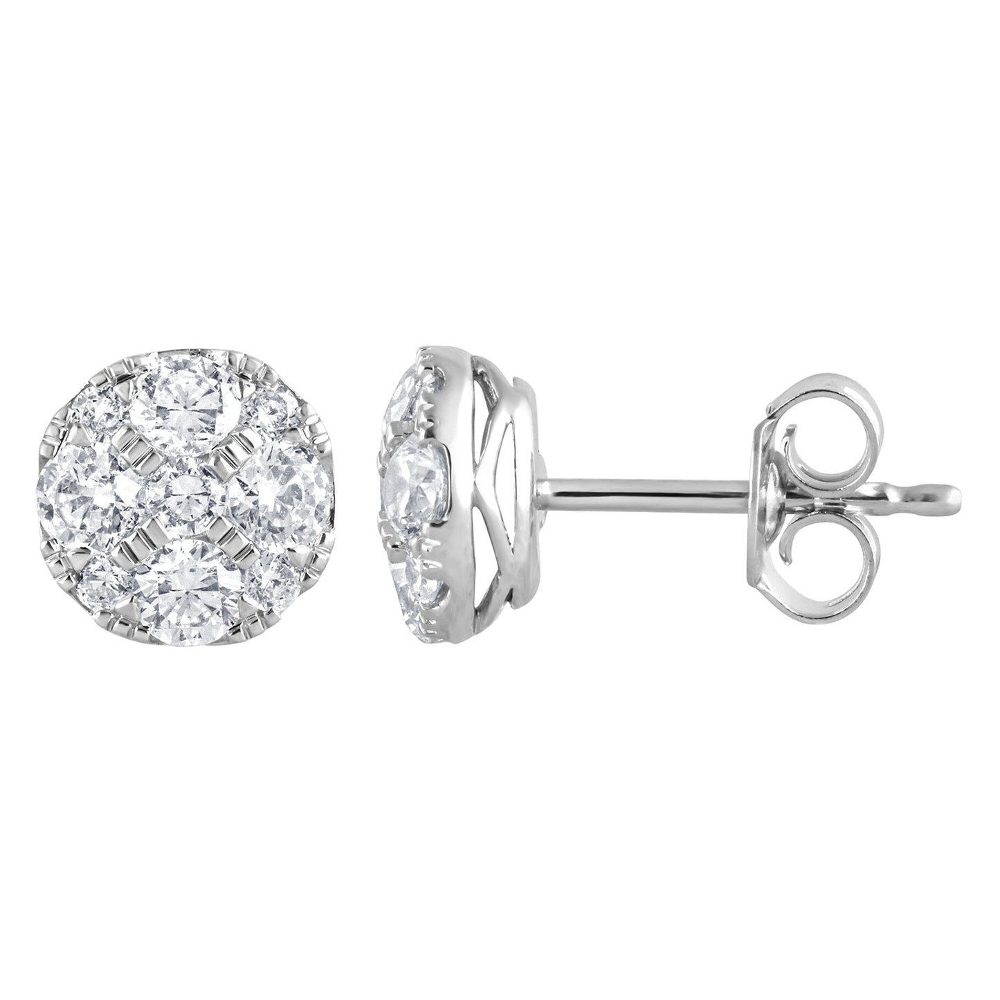 Ashley Stewart 1 Carat Round Cut Lab Grown Diamond Cluster Stud Earrings In Sterling