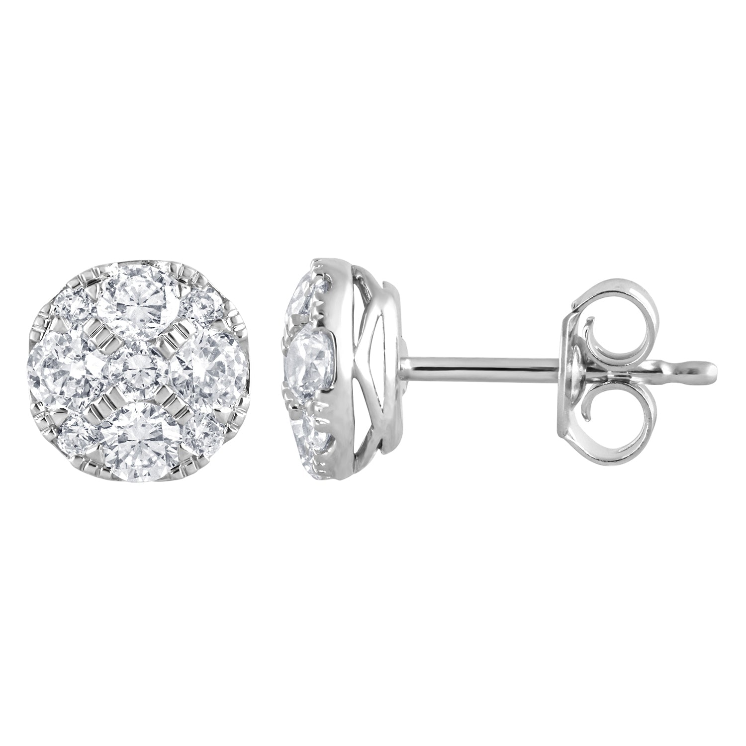 Ashley Stewart 1 Carat Round Cut Lab Grown Diamond Cluster Stud Earrings In Sterling