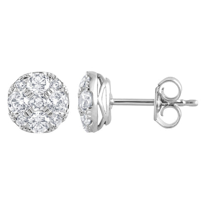 Ashley Stewart 1 Carat Round Cut Lab Grown Diamond Cluster Stud Earrings In Sterling
