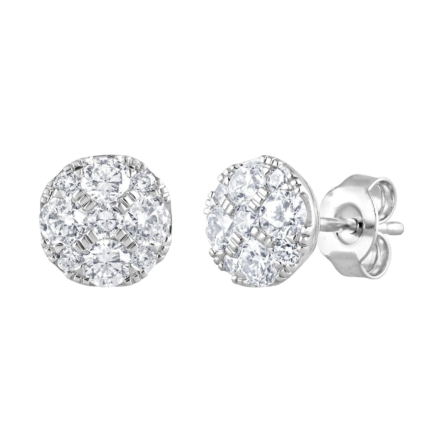 Ashley Stewart 1 Carat Round Cut Lab Grown Diamond Cluster Stud Earrings In Sterling
