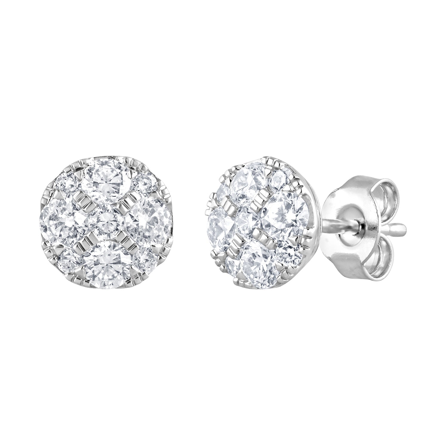Ashley Stewart 1 Carat Round Cut Lab Grown Diamond Cluster Stud Earrings In Sterling