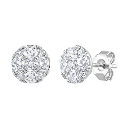 Ashley Stewart 1 Carat Round Cut Lab Grown Diamond Cluster Stud Earrings In Sterling