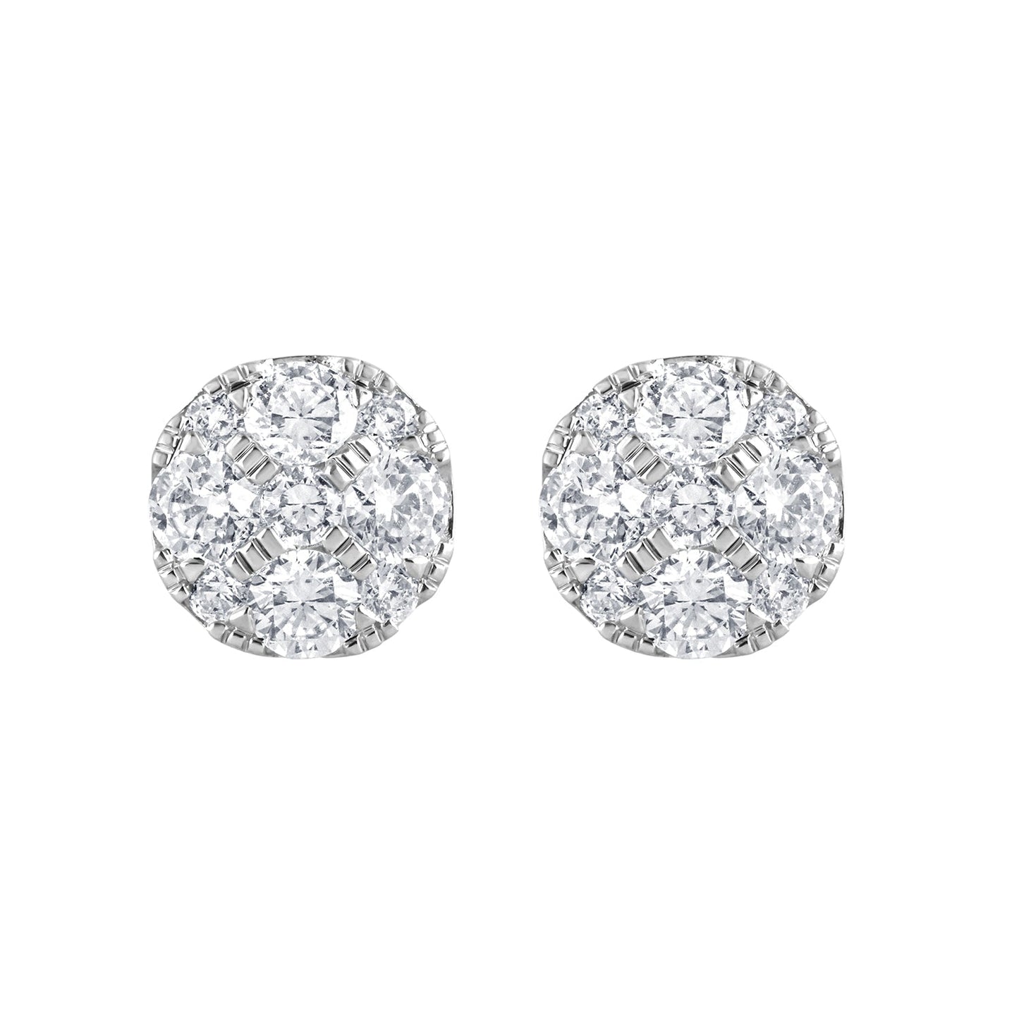 Ashley Stewart 1 Carat Round Cut Lab Grown Diamond Cluster Stud Earrings In Sterling