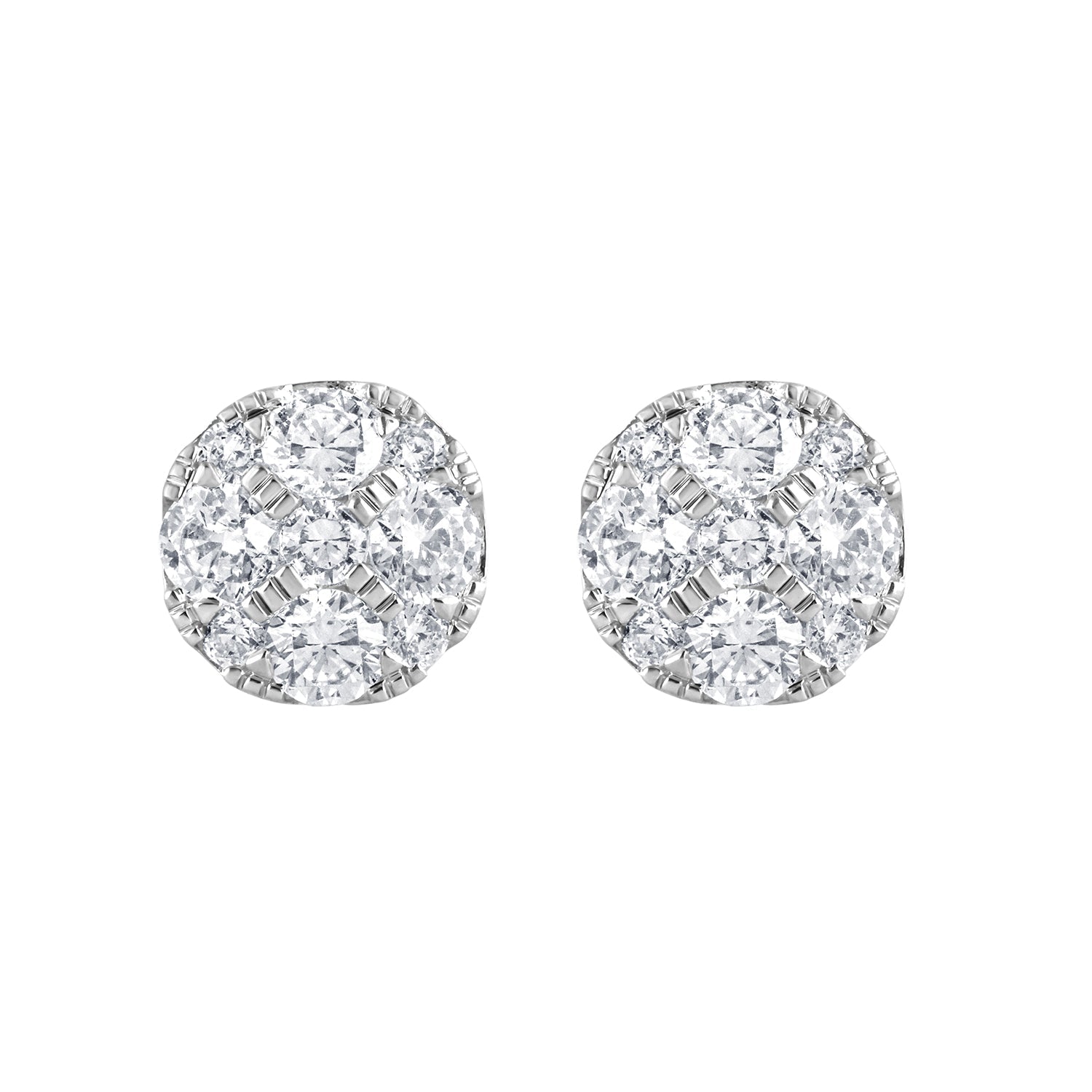 Ashley Stewart 1 Carat Round Cut Lab Grown Diamond Cluster Stud Earrings In Sterling