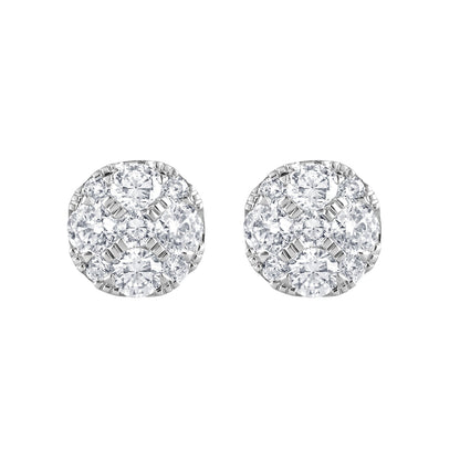 Ashley Stewart 1 Carat Round Cut Lab Grown Diamond Cluster Stud Earrings In Sterling