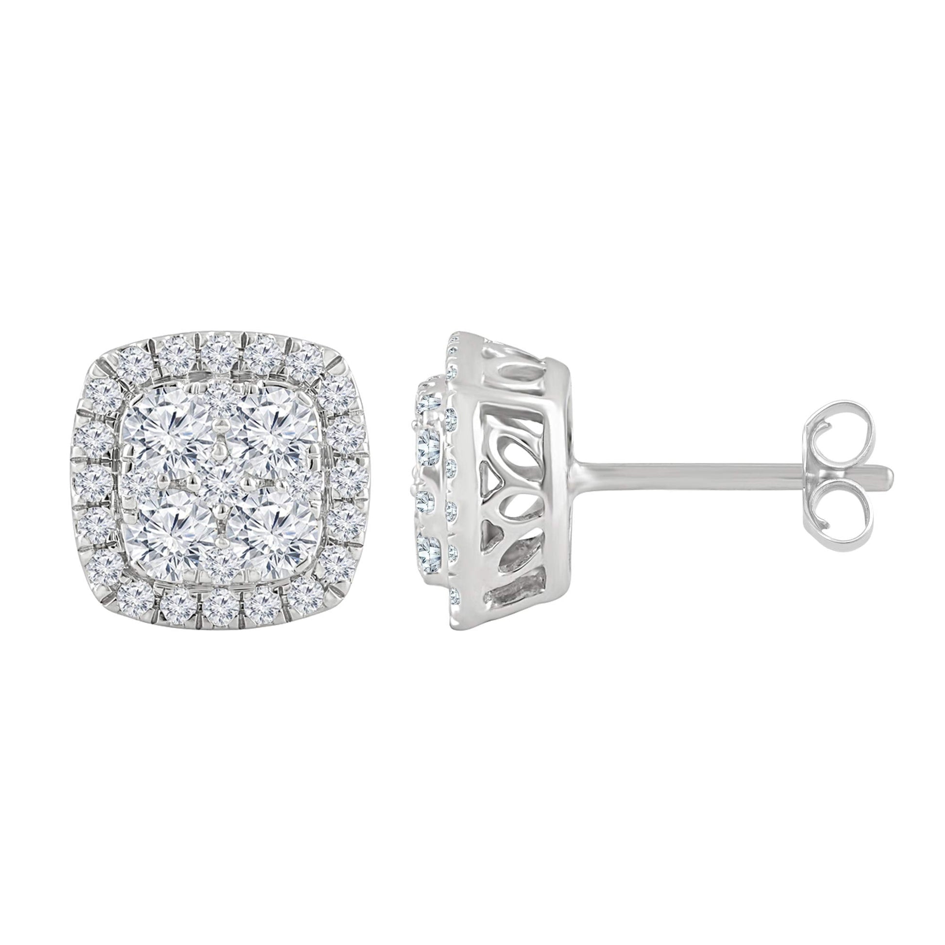 Ashley Stewart 1 Carat Round Cut Lab Grown Diamond Halo Cluster Stud Earrings