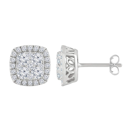 Ashley Stewart 1 Carat Round Cut Lab Grown Diamond Halo Cluster Stud Earrings