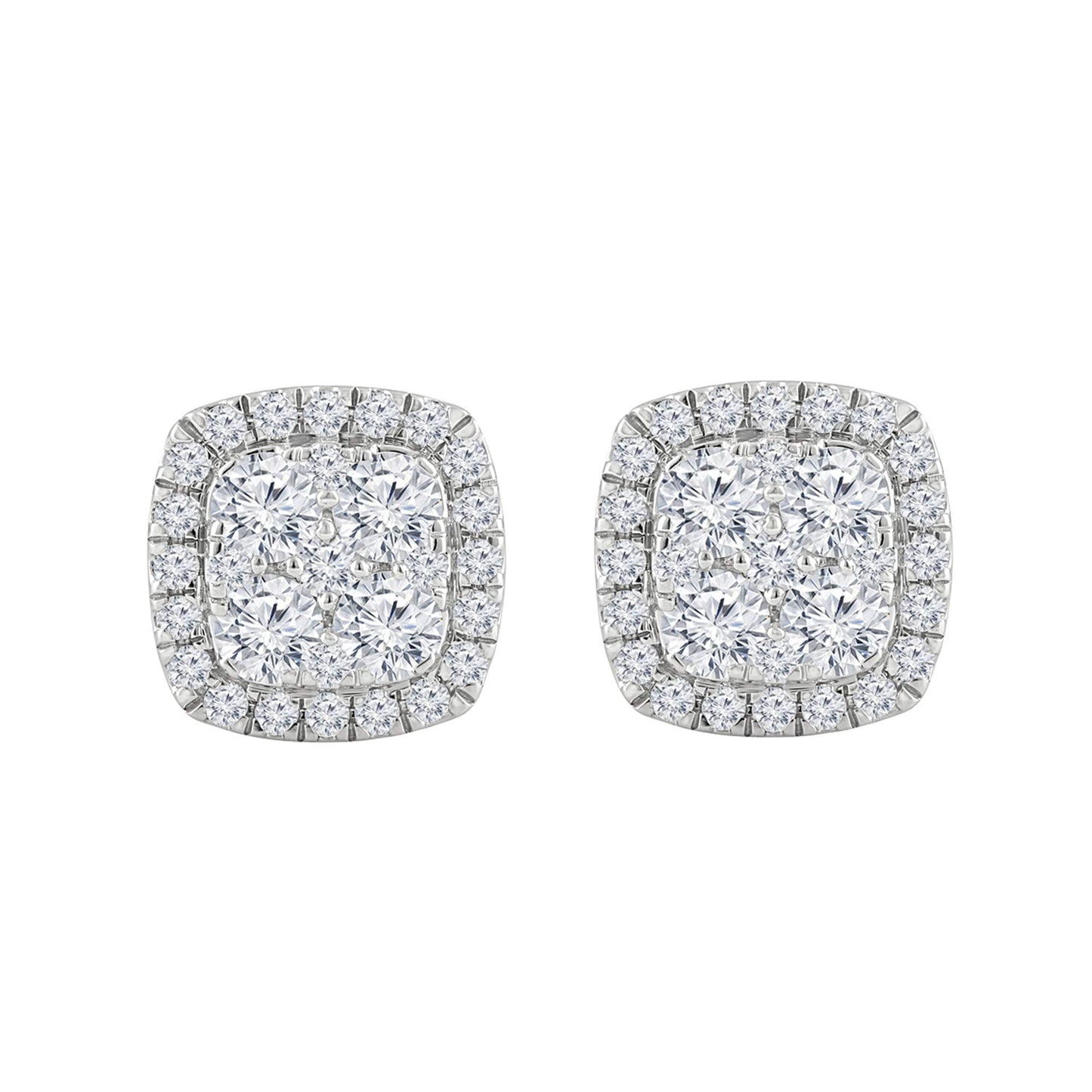 Ashley Stewart 1 Carat Round Cut Lab Grown Diamond Halo Cluster Stud Earrings