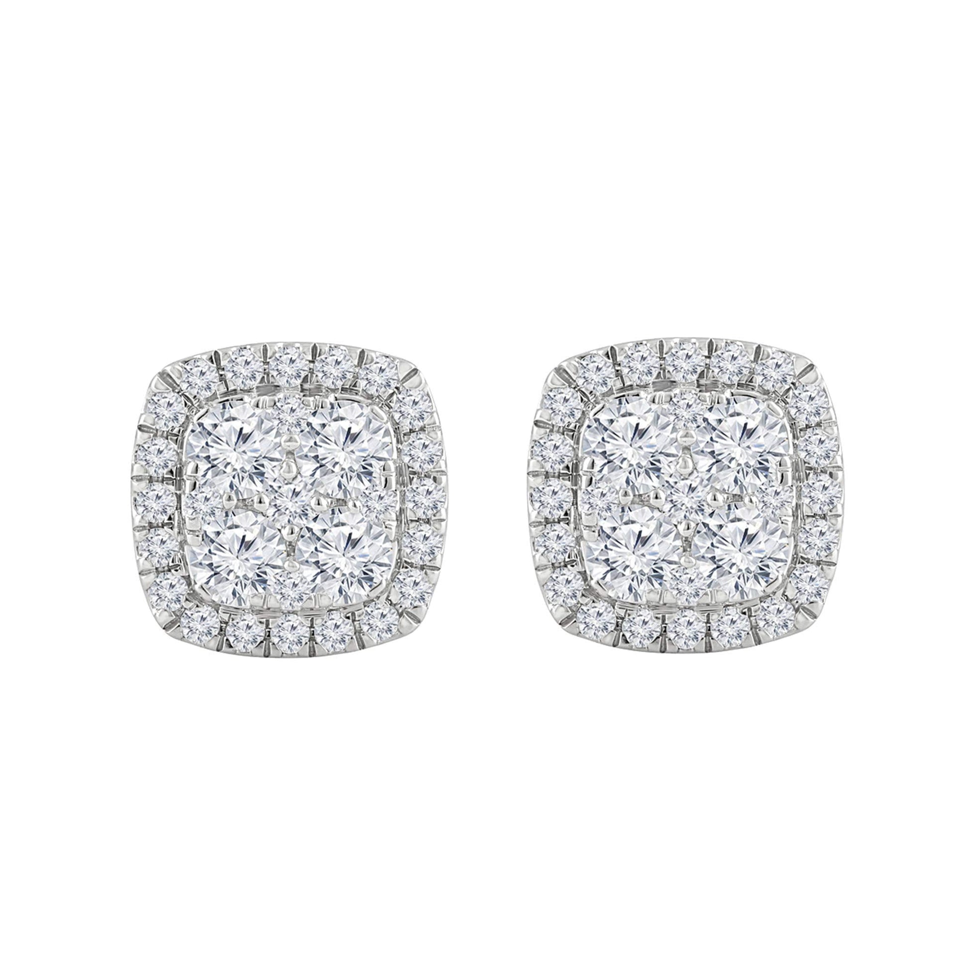 Ashley Stewart 1 Carat Round Cut Lab Grown Diamond Halo Cluster Stud Earrings