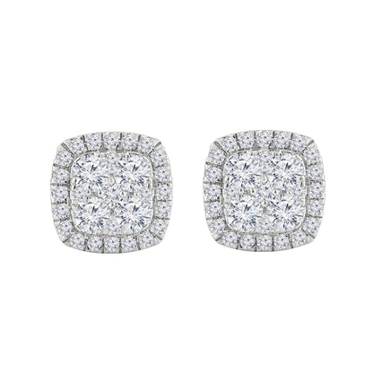 Ashley Stewart 1 Carat Round Cut Lab Grown Diamond Halo Cluster Stud Earrings