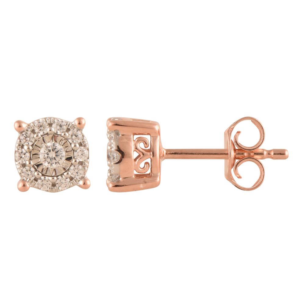 Ashley Stewart 0.25 Carat Lab Grown Halo Diamond Stud Earrings Rose
