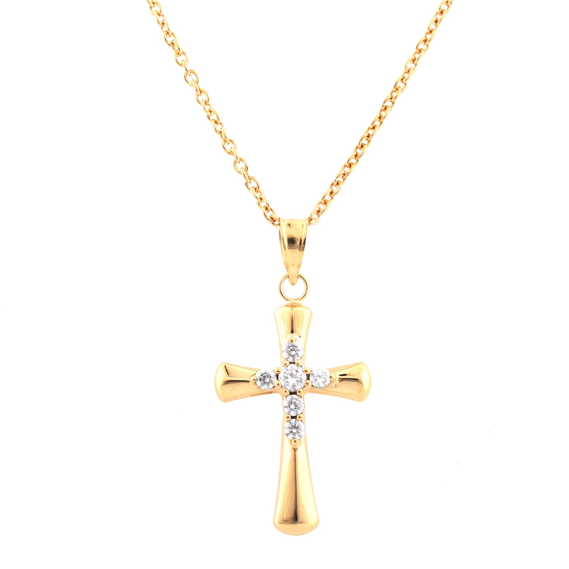 Ashley Stewart 0.25 Carat Lab Grown Diamond Cross Pendant Necklace In Yellow Gold Pla