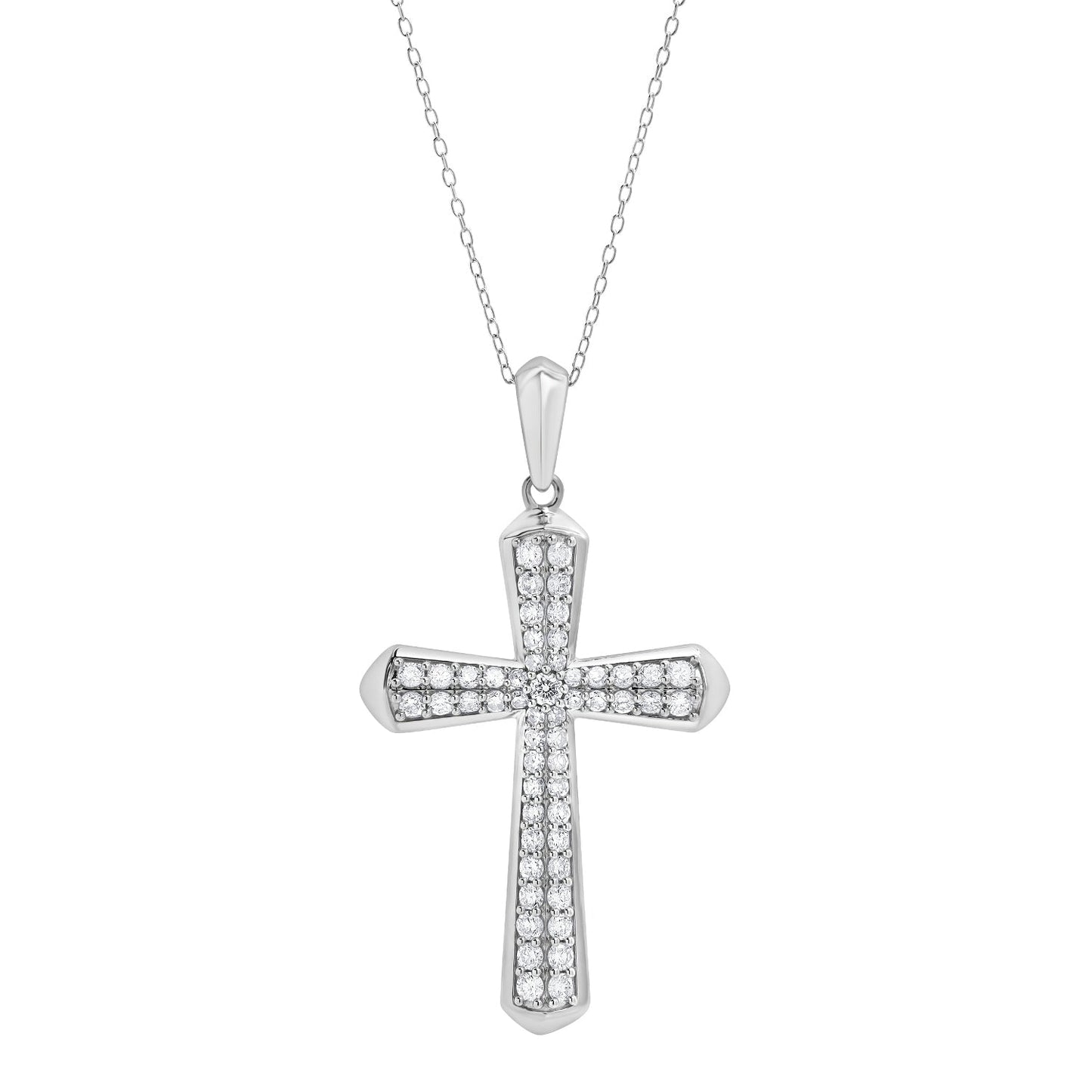 Ashley Stewart 1 Carat Sterling Silver Lab Grown Cross Diamond Pendant Necklace