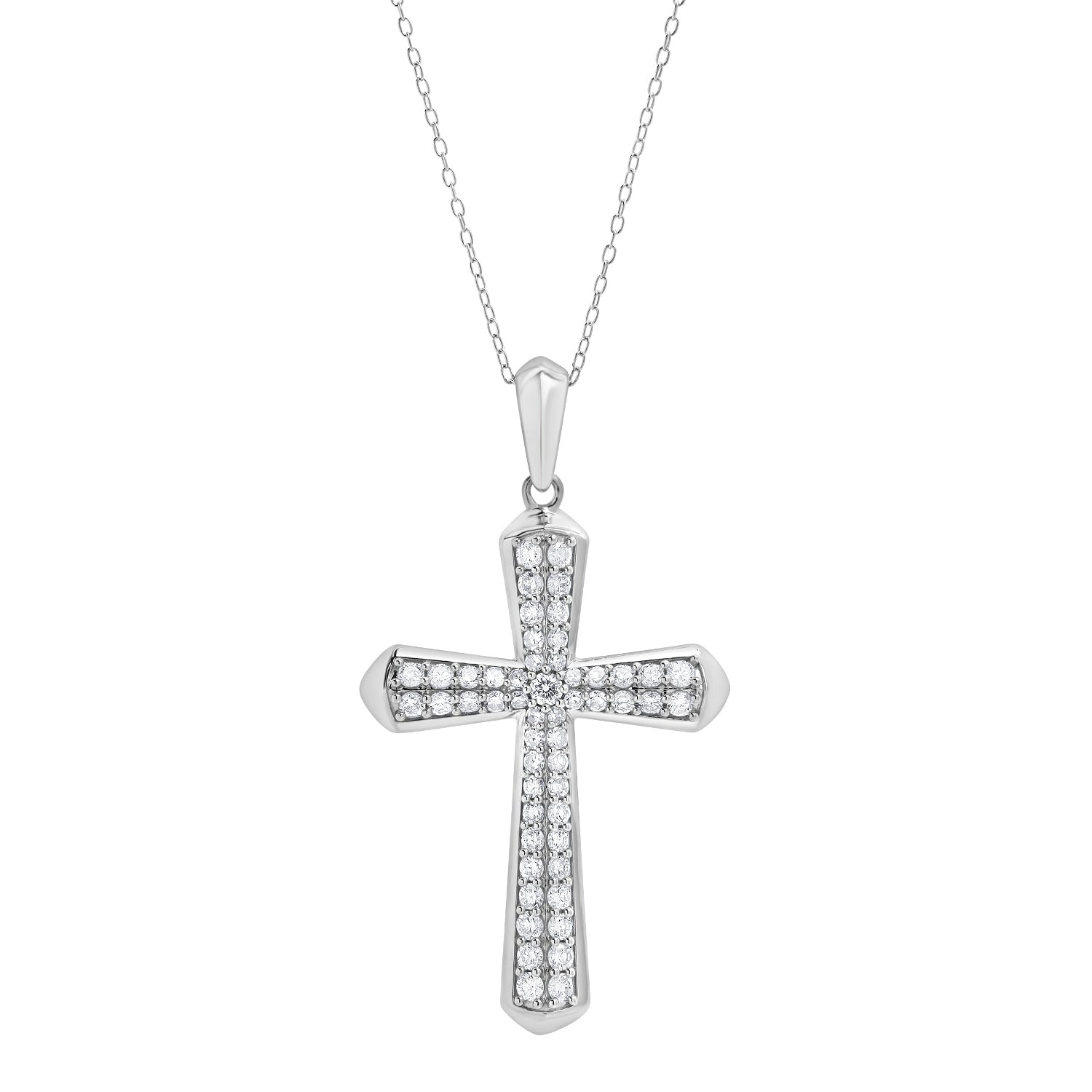 Ashley Stewart 1 Carat Sterling Silver Lab Grown Cross Diamond Pendant Necklace