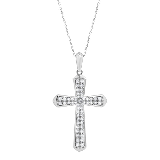 Ashley Stewart 1 Carat Sterling Silver Lab Grown Cross Diamond Pendant Necklace