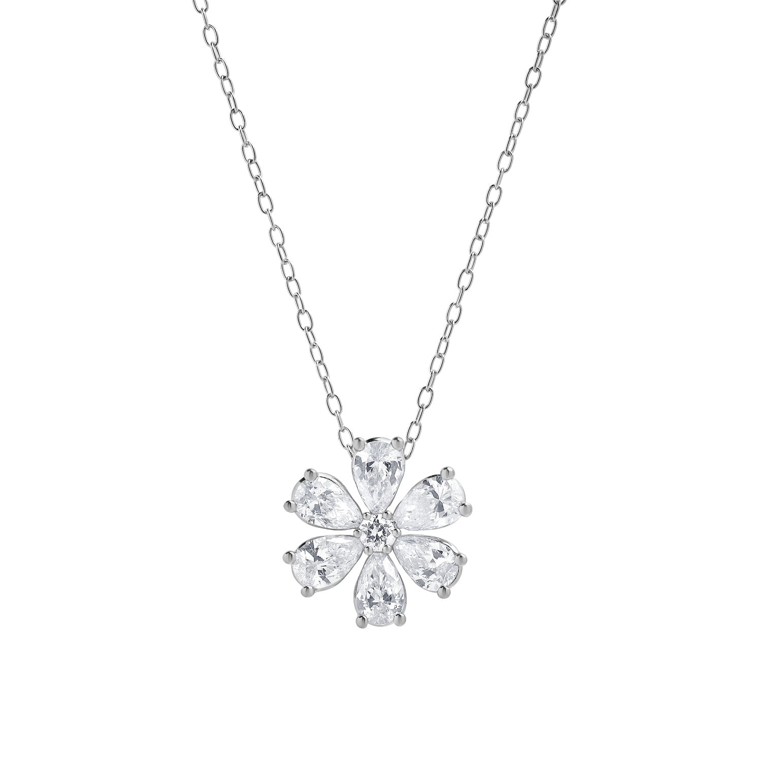 Ashley Stewart 1 Carat Lab Grown Floral Diamond Pendant Necklace In Sterling Silver