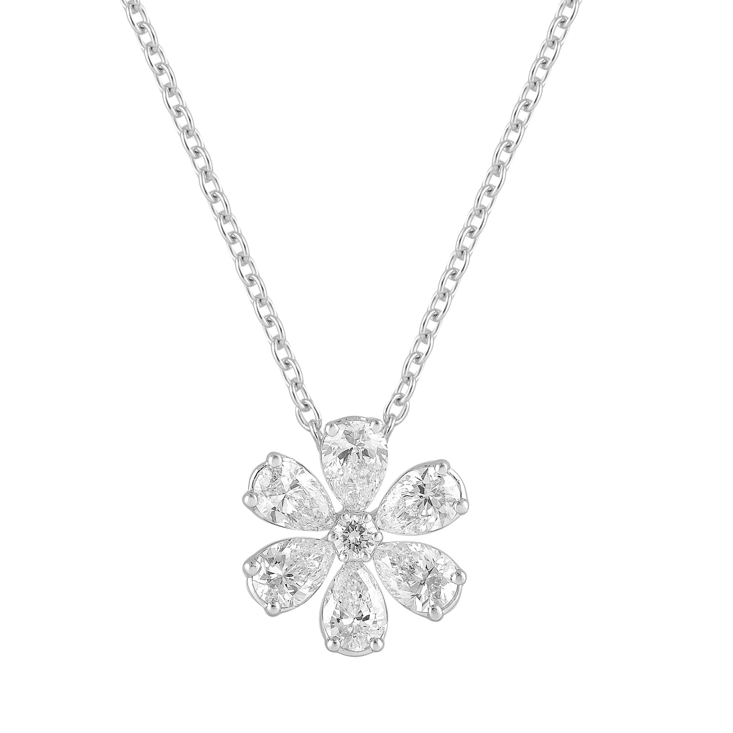Ashley Stewart 1 Carat Lab Grown Floral Diamond Pendant Necklace In Sterling Silver