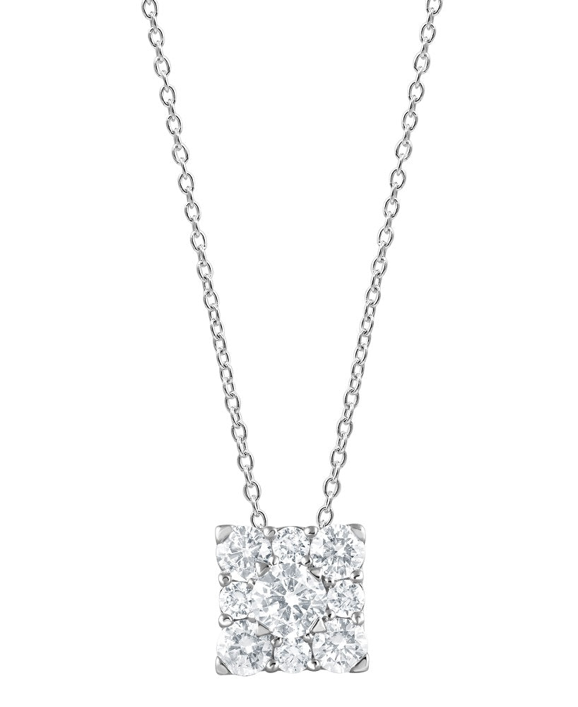 Ashley Stewart 1 Carat Lab Grown Square Cluster Diamond Pendant Necklace In Sterling