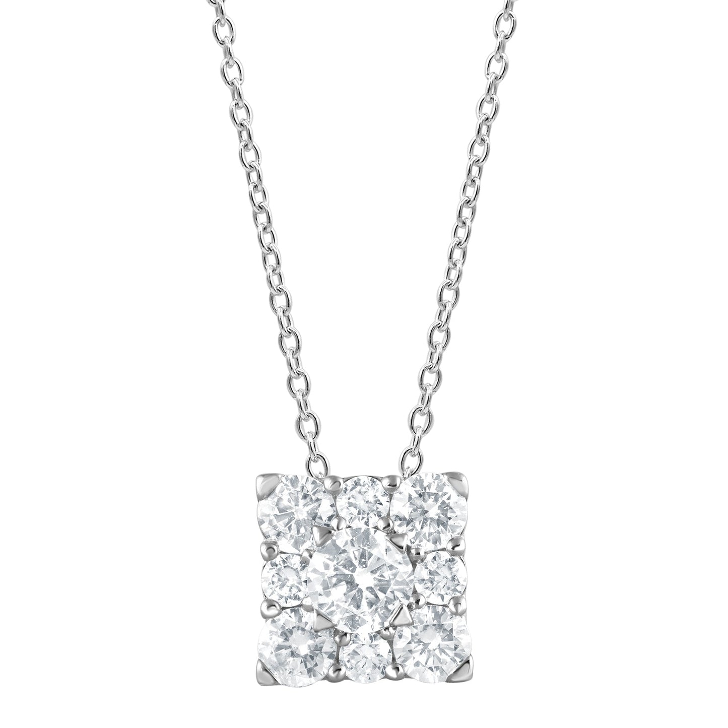 Ashley Stewart 1 Carat Lab Grown Square Cluster Diamond Pendant Necklace In Sterling