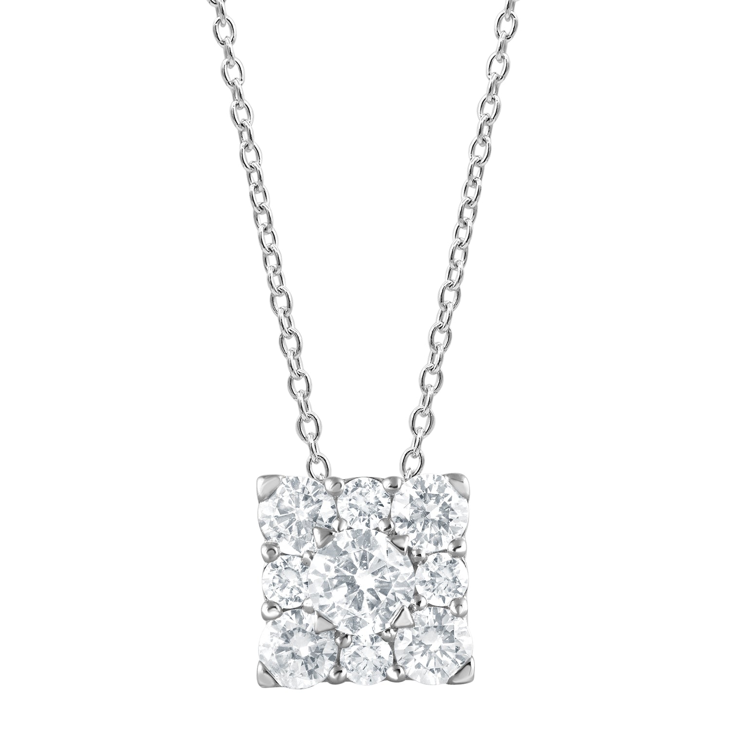Ashley Stewart 1 Carat Lab Grown Square Cluster Diamond Pendant Necklace In Sterling