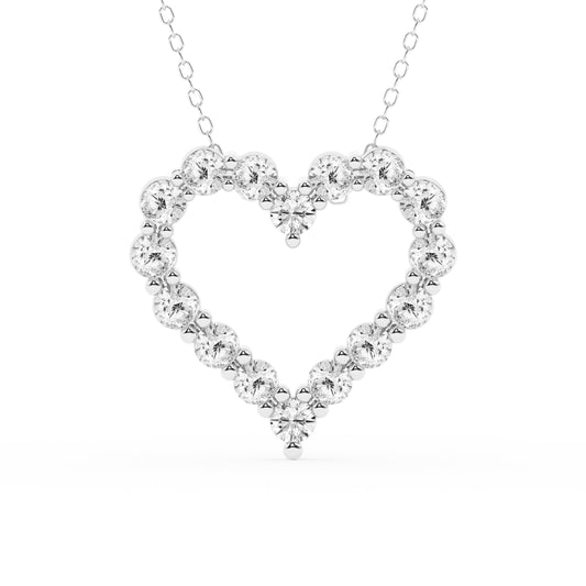 Ashley Stewart 2 Carat Round Lab Grown Diamond Heart Pendant Necklace In Sterling Sil White