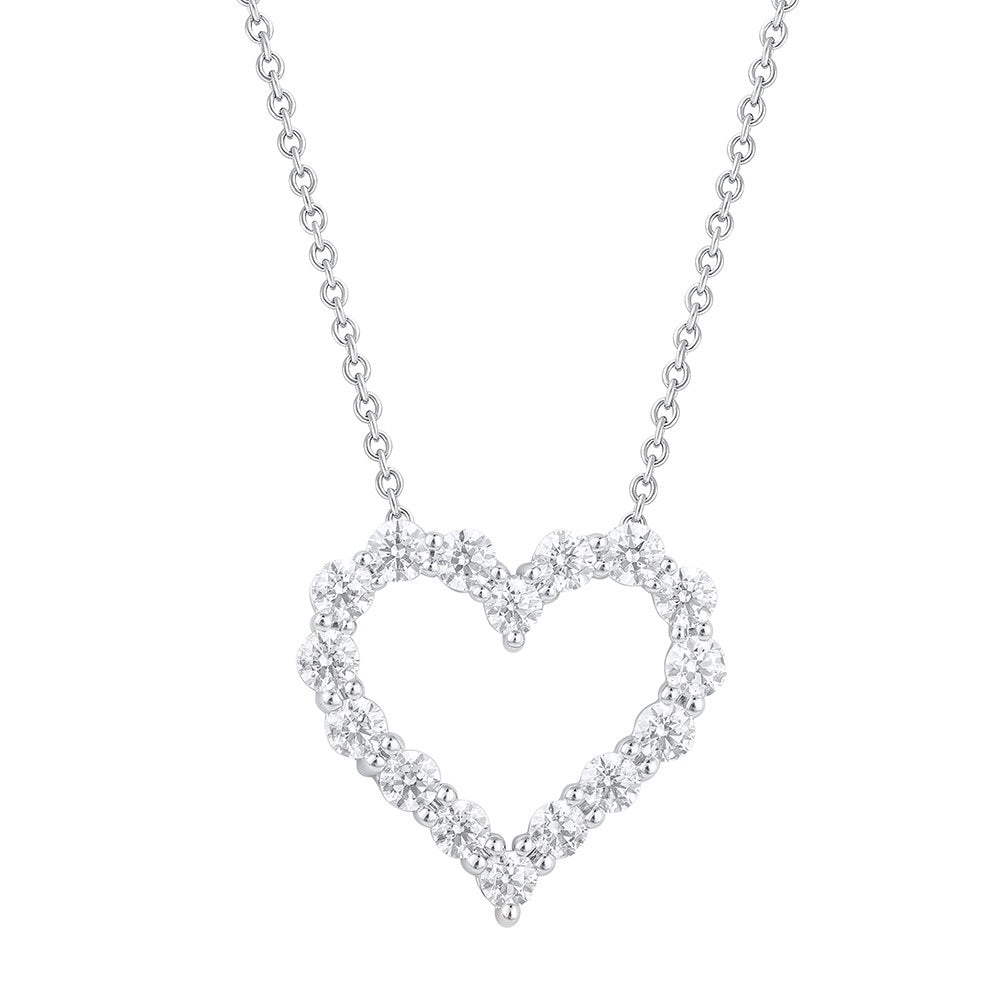 Ashley Stewart 2 Carat Round Lab Grown Diamond Heart Pendant Necklace In Sterling Sil White