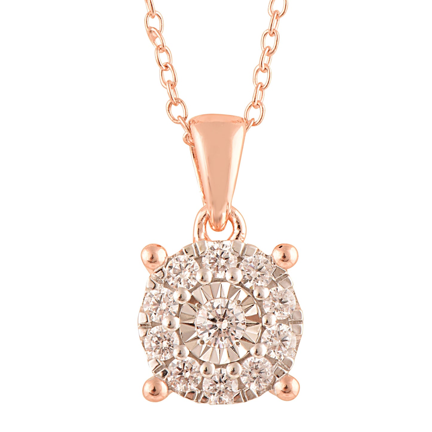 Ashley Stewart 0.25 Carat Lab Grown Round Cluster Diamond Pendant Necklace In Rose Go