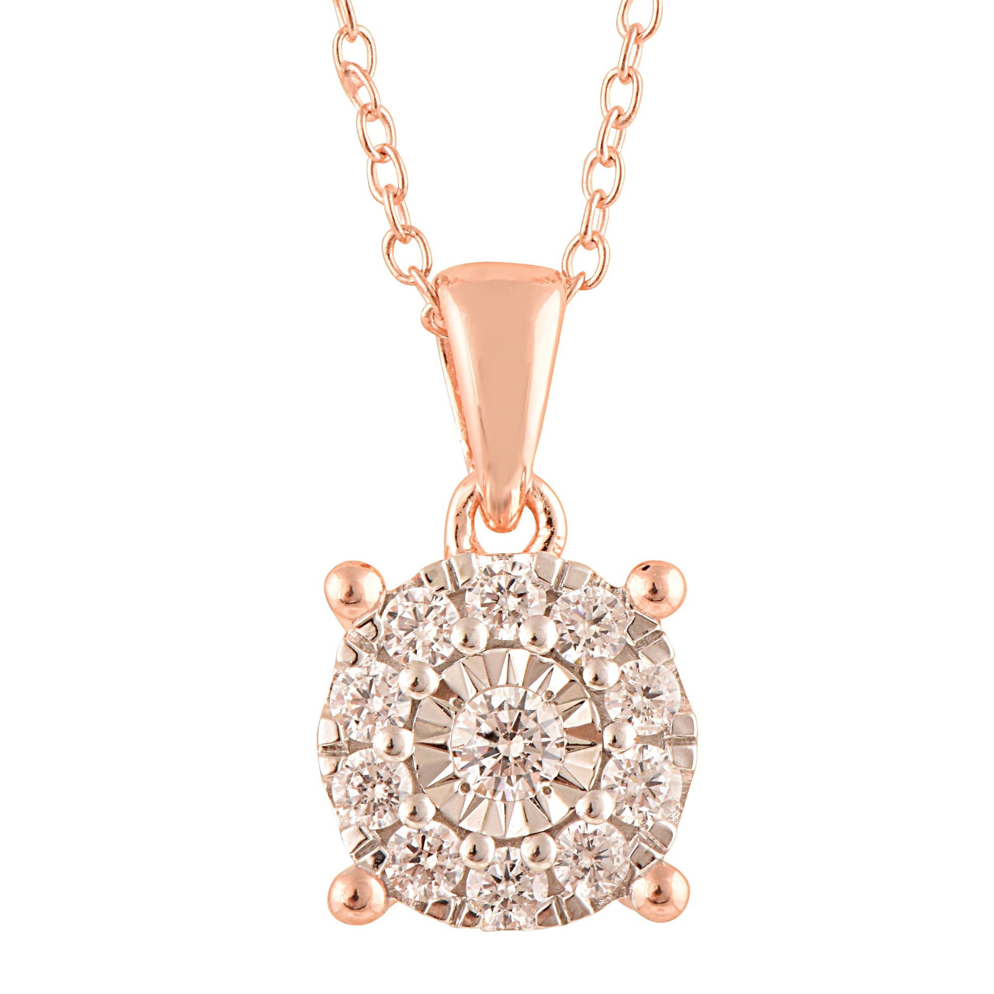 Ashley Stewart 0.25 Carat Lab Grown Round Cluster Diamond Pendant Necklace In Rose Go
