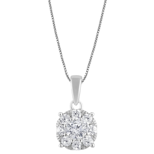 Ashley Stewart 0.50 Carat Lab Grown Round Cluster Diamond Pendant Sterling Silver Nec