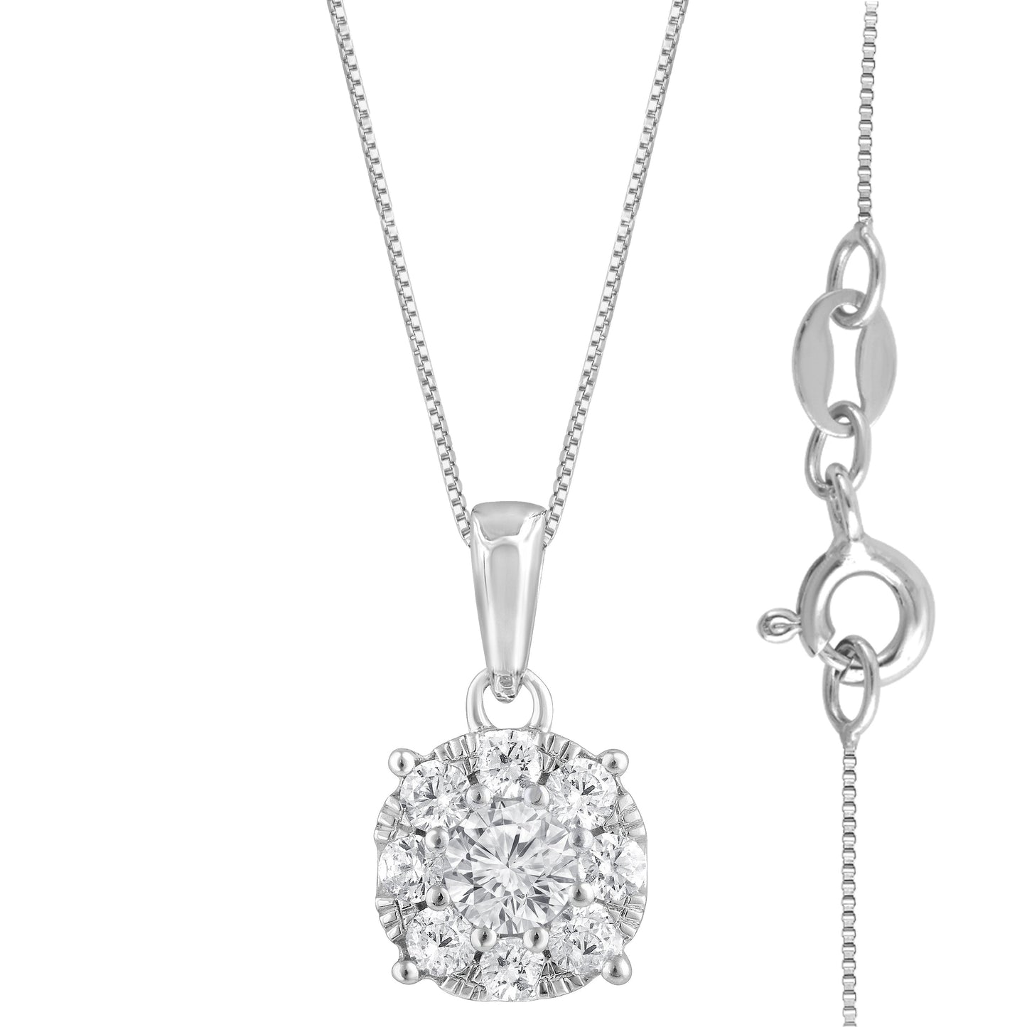 Ashley Stewart 0.50 Carat Lab Grown Round Cluster Diamond Pendant Sterling Silver Nec