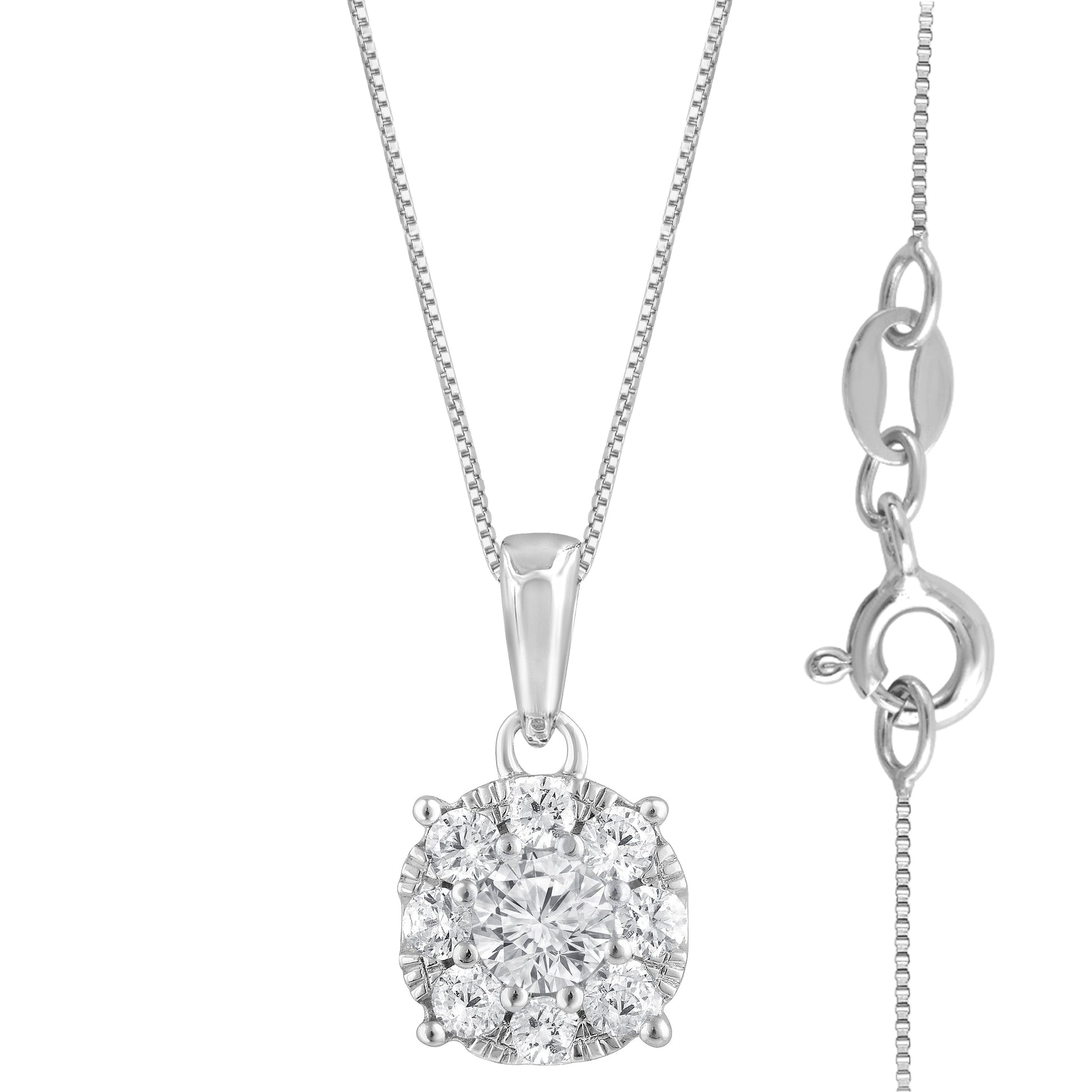 Ashley Stewart 0.50 Carat Lab Grown Round Cluster Diamond Pendant Sterling Silver Nec