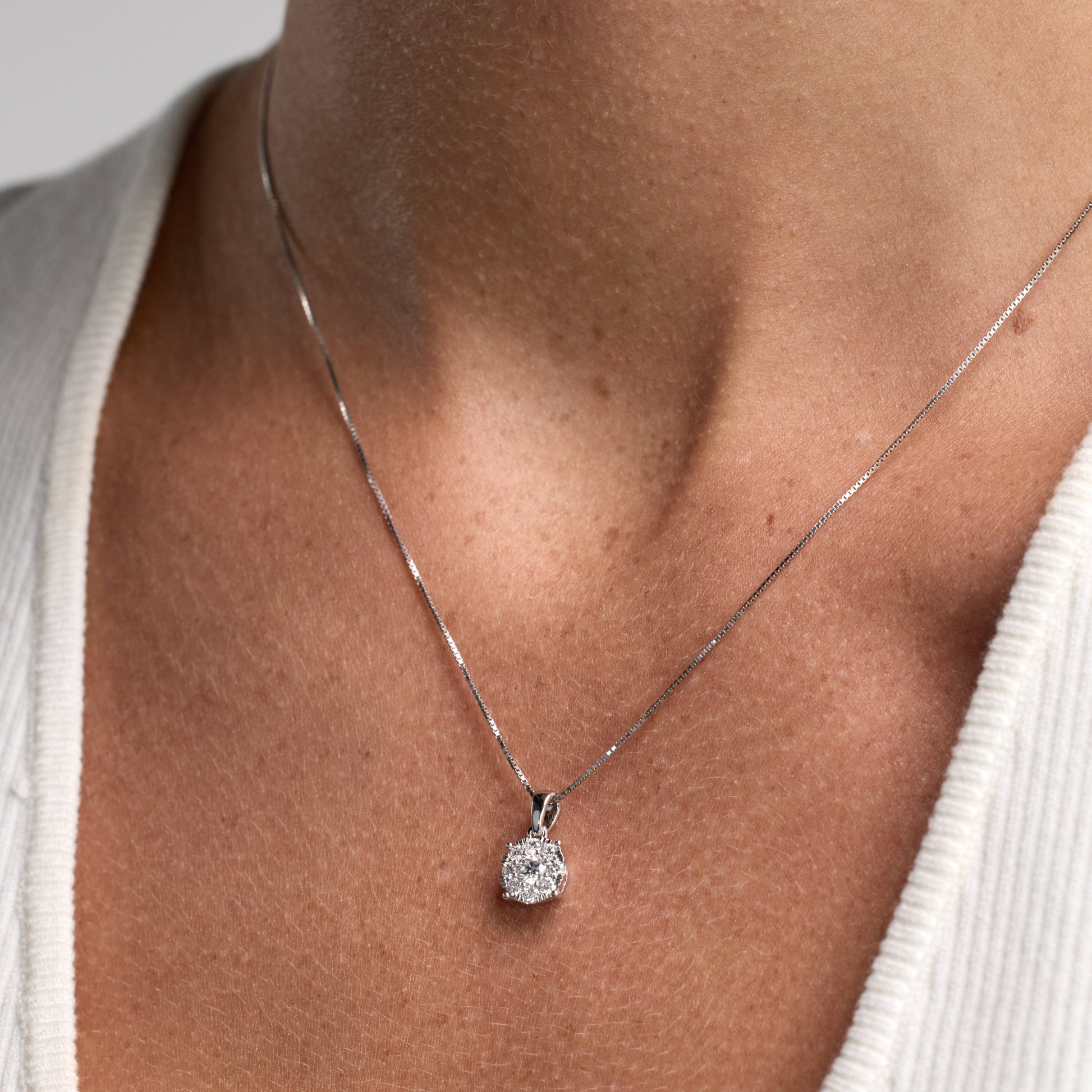 Ashley Stewart 0.50 Carat Lab Grown Round Cluster Diamond Pendant Sterling Silver Nec