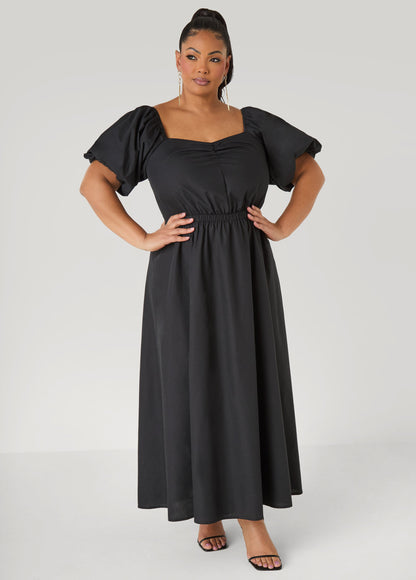Ashley Stewart Bubble Sleeved A Line Dress Black