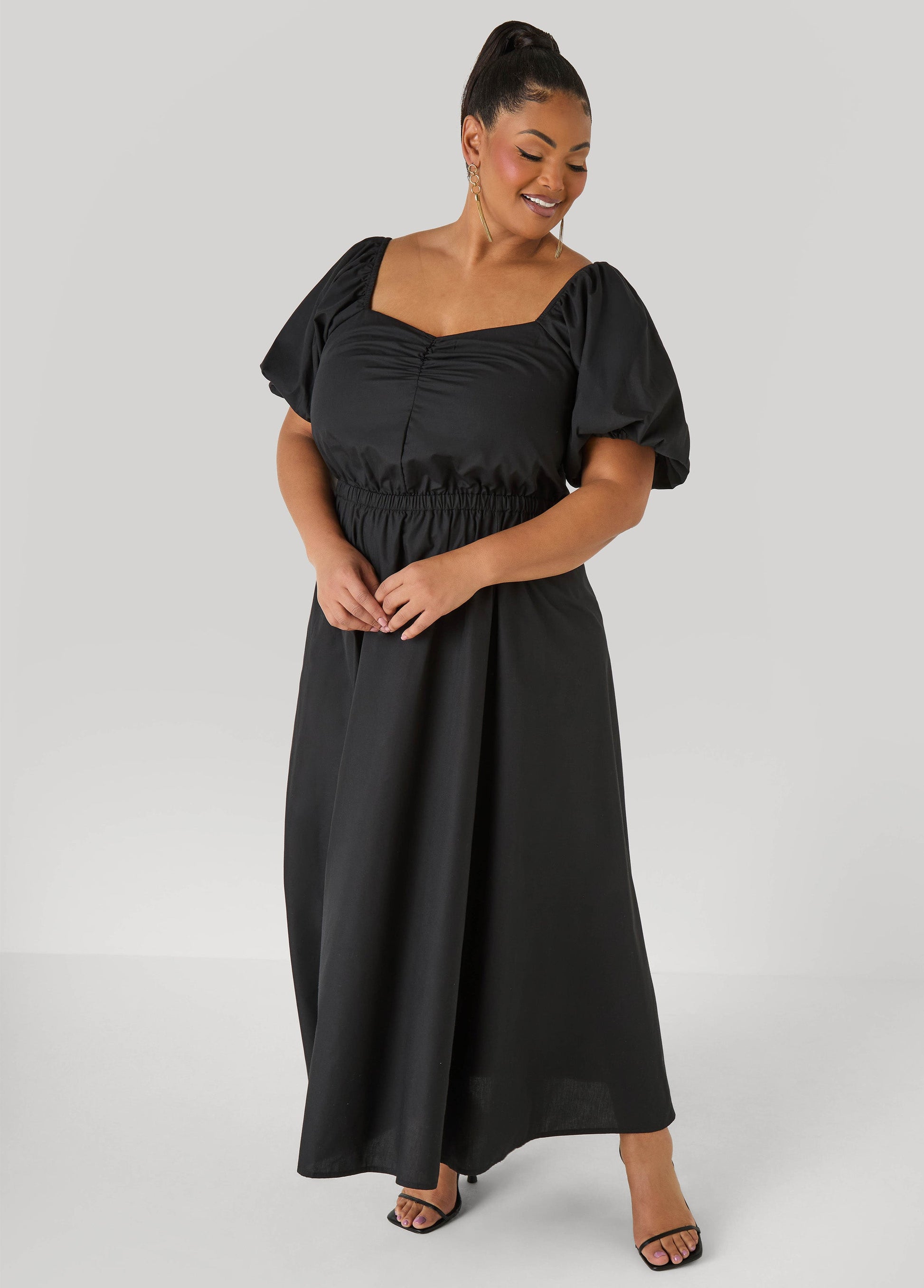 Ashley Stewart Bubble Sleeved A Line Dress Black