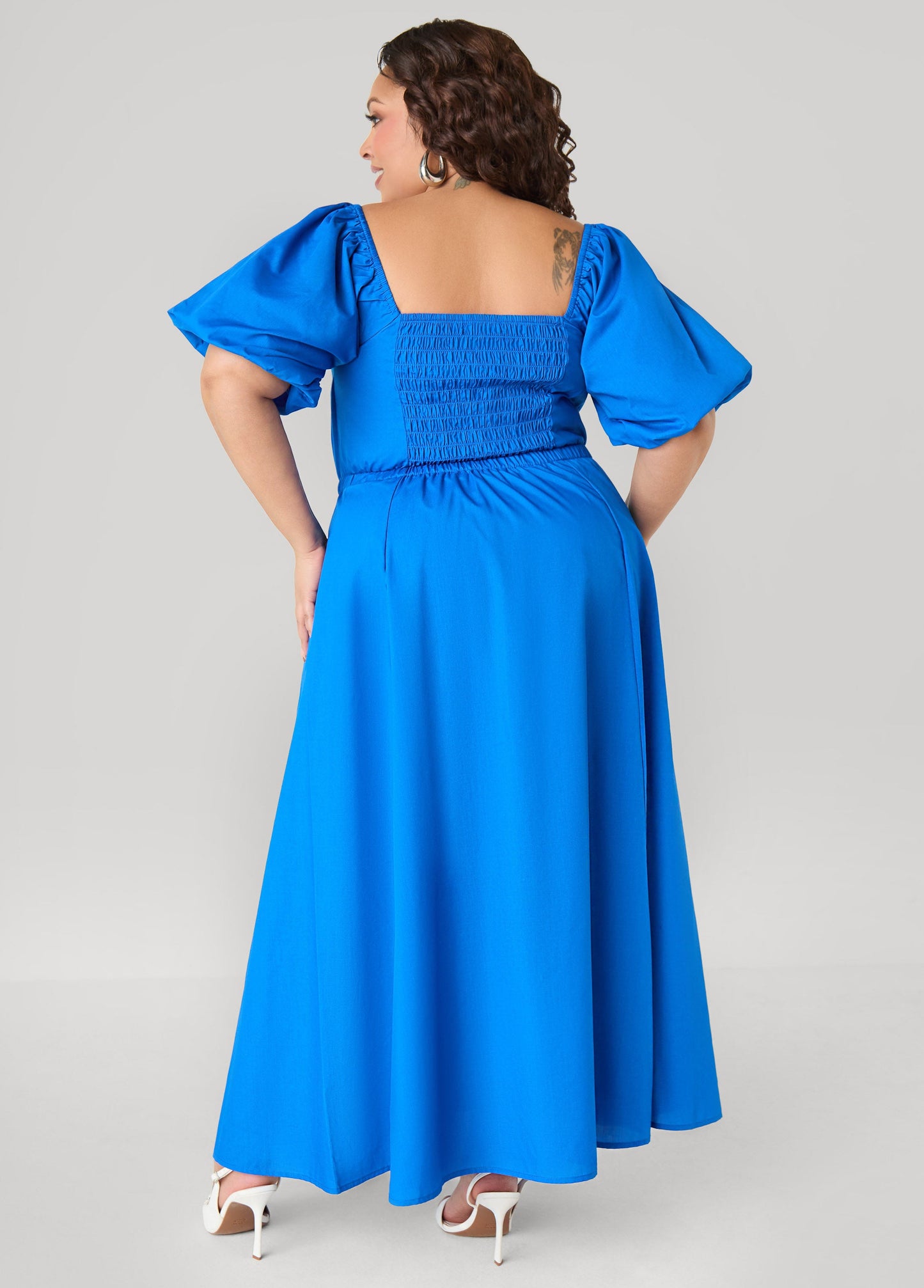 Ashley Stewart Bubble Sleeved Maxi Dress Victoria Blue