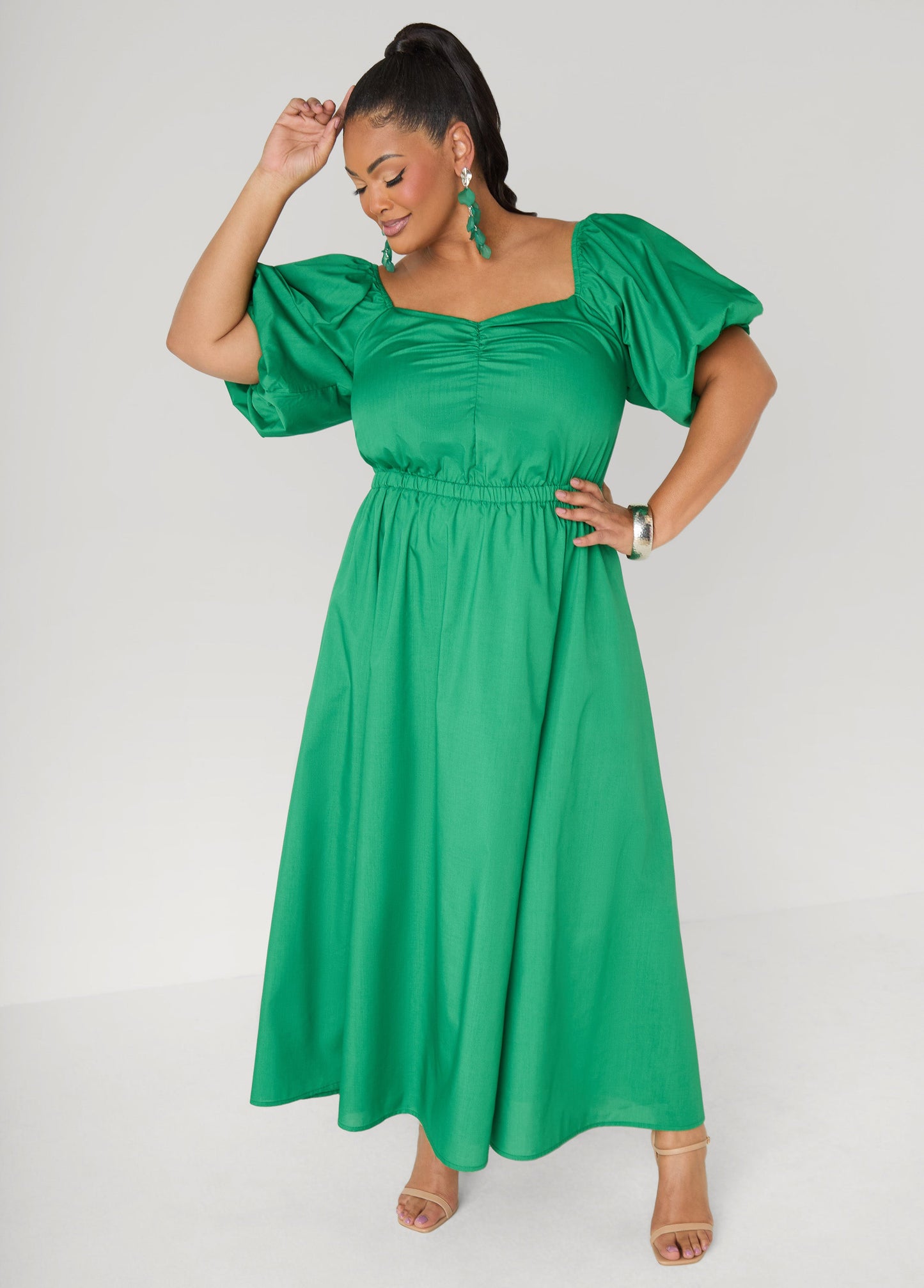Ashley Stewart Bubble Sleeved Maxi Dress Victoria Blue