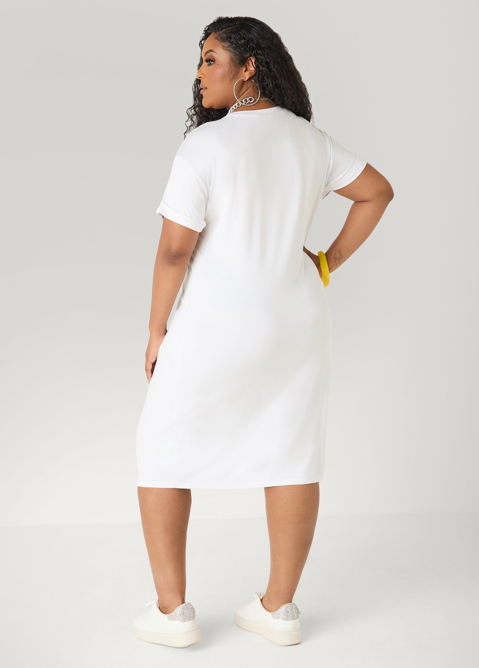 Ashley Stewart Butterfly T Shirt Dress White