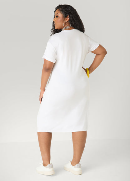 Ashley Stewart Butterfly T Shirt Dress White