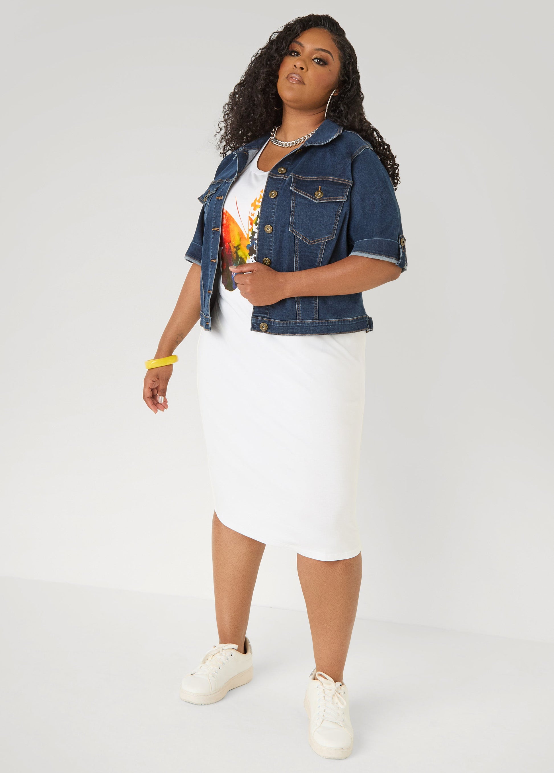 Ashley Stewart Butterfly T Shirt Dress White