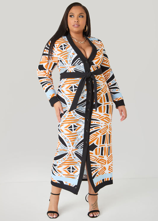 Ashley Stewart Abstract Print Cardigan Dress Multi