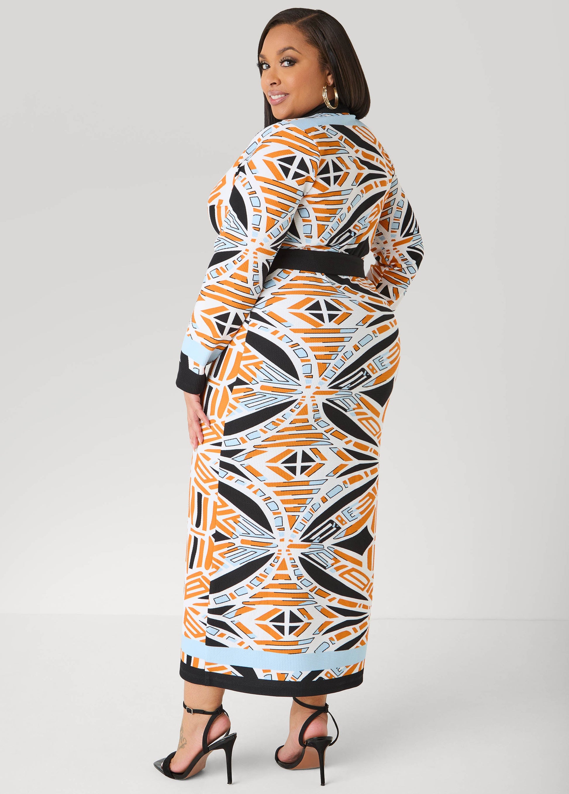 Ashley Stewart Abstract Print Cardigan Dress Multi